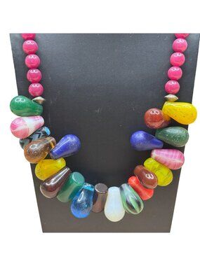 Large Antique Vintage Multi Colorful Mali Wedding Trade Glass Bead Necklace 24"